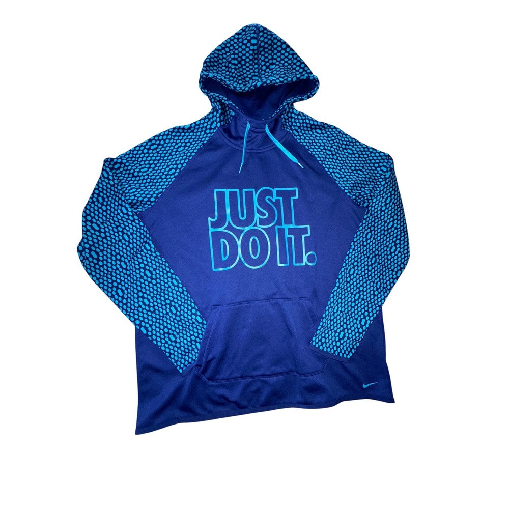 Nike Therma-FIT Hoodie Womens XL Blue Just Do It Pullover Sweatshirt Graphic‎